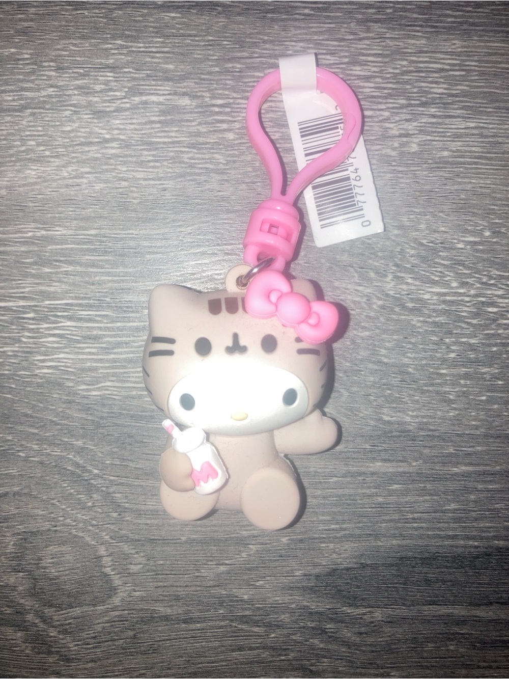 Sanrio Hello Kitty and Pusheen Silicone Keychain with Pink Bow and Clip